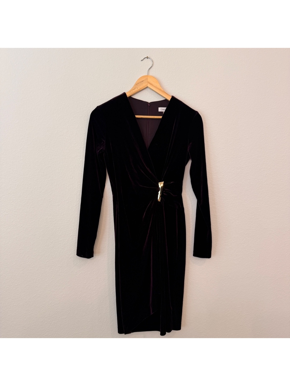 Calvin Klein Velvet Wrap Style Long Sleeve Dress Size 2